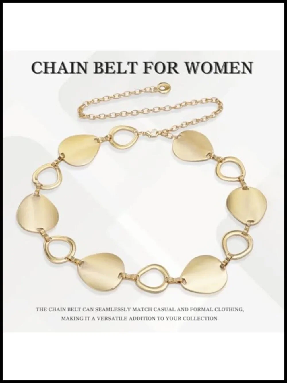 Women's Metal Chain Belt with Lobster Clasp, Irregular Oval Waist Belt